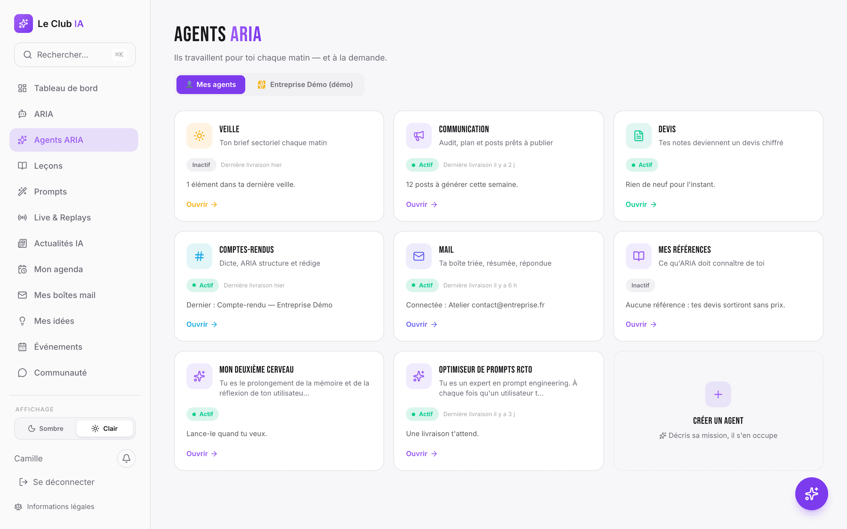 Les agents ARIA : veille, communication, devis, comptes-rendus, mail